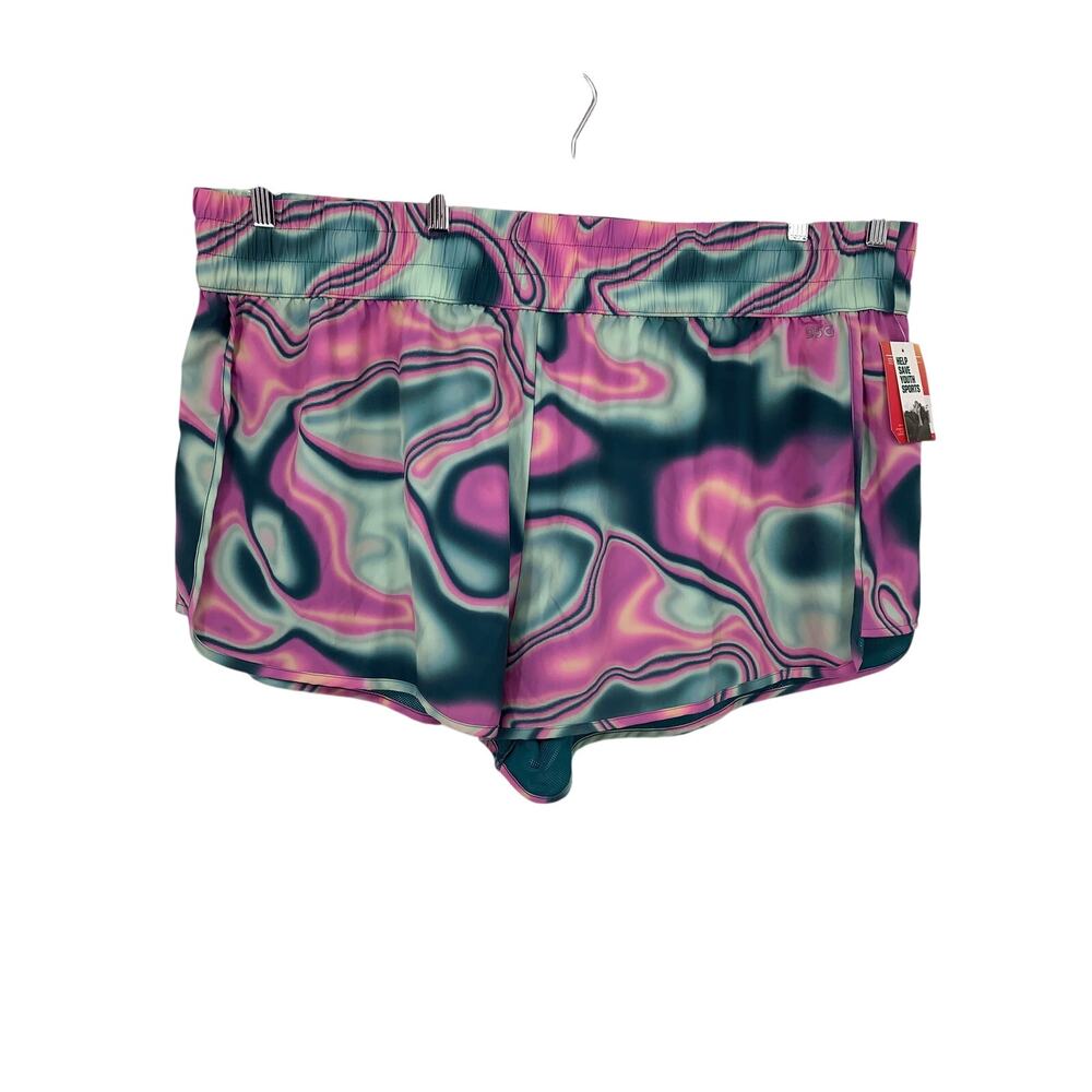NWT DSG Shorts Womens 2X Multicolor High Rise Marble Swirl Smocked Mesh Lined